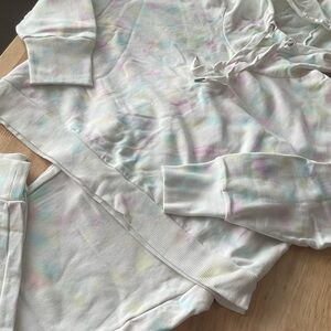 Women 2 Piece XL White Pastel Tie Dye Cropped Jogger Set Hoodie Pants 90 Degree